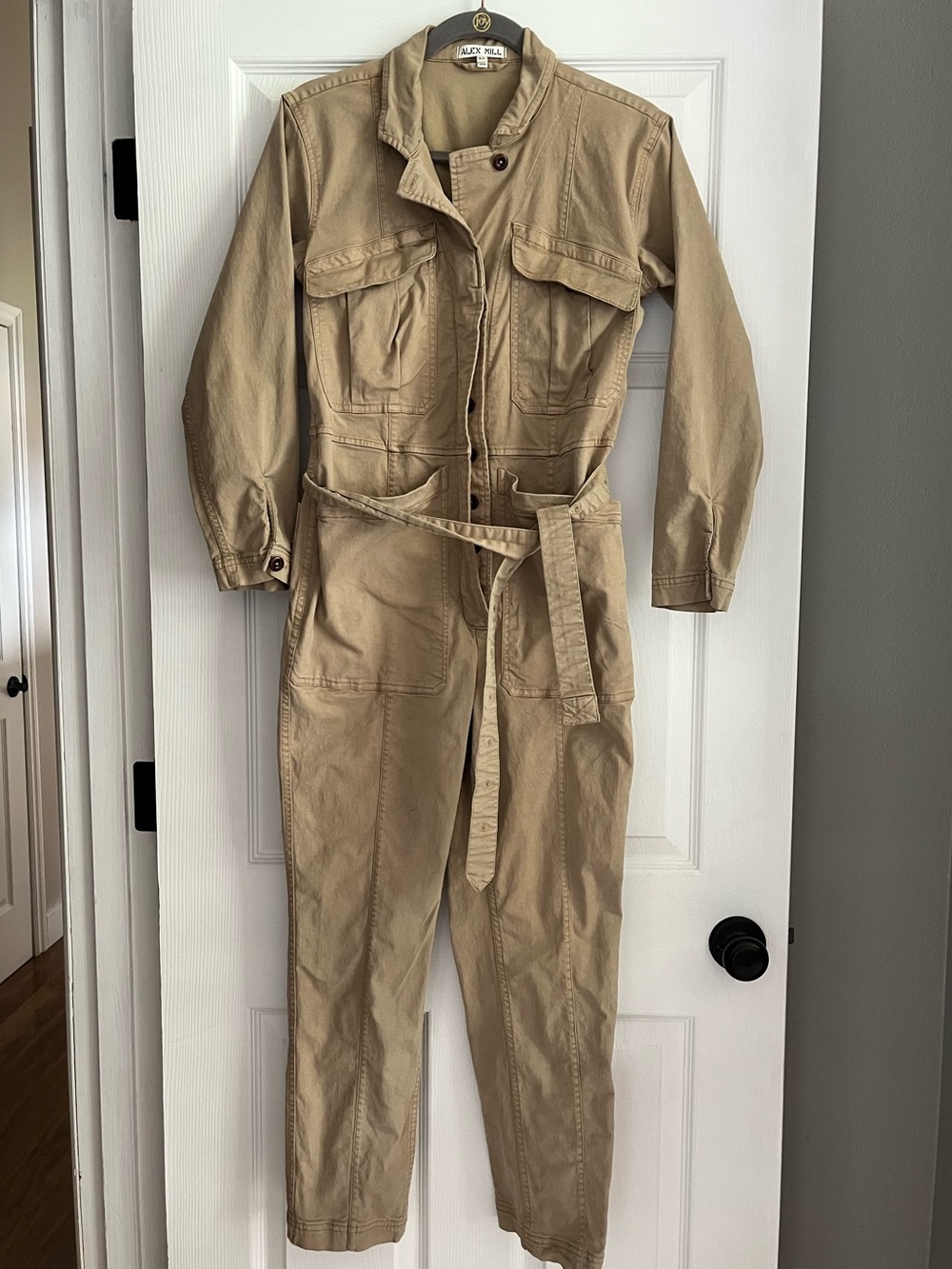Alex Mill Tencel & Cotton Blend Hidden Button Khaki Tan Utility Jumpsuit Size XS
